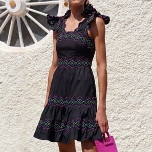 Celia B Umi Embroidered Mini Dress in Black Size S